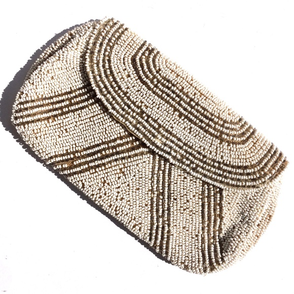 Art Deco beaded cocktail evening bag purse white - Picture 1 of 9